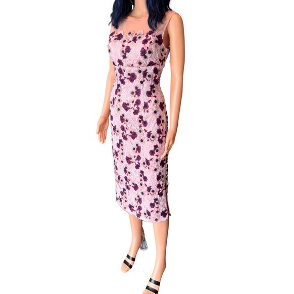 Sample NWT JS Collections Soutache Dress 4 Mauve Pink Illusion Floral Wedding - Picture 4 of 7